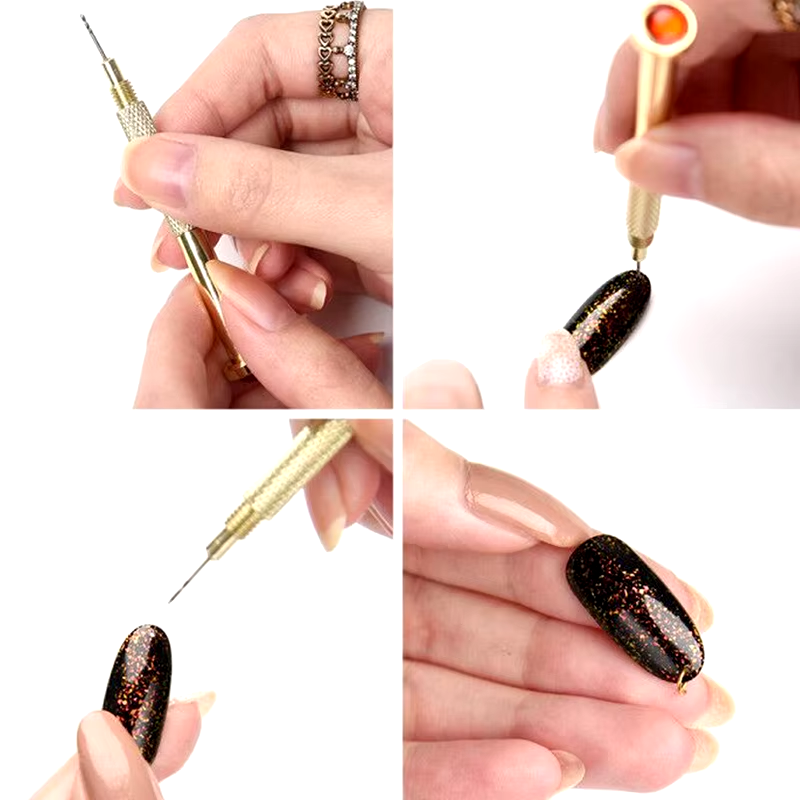 Outil Perceuse pour Piercing d'Ongle - Acier Inoxydable Doré | Nail Art