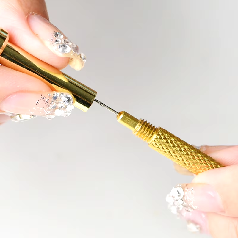 Outil Perceuse pour Piercing d'Ongle - Acier Inoxydable Doré | Nail Art
