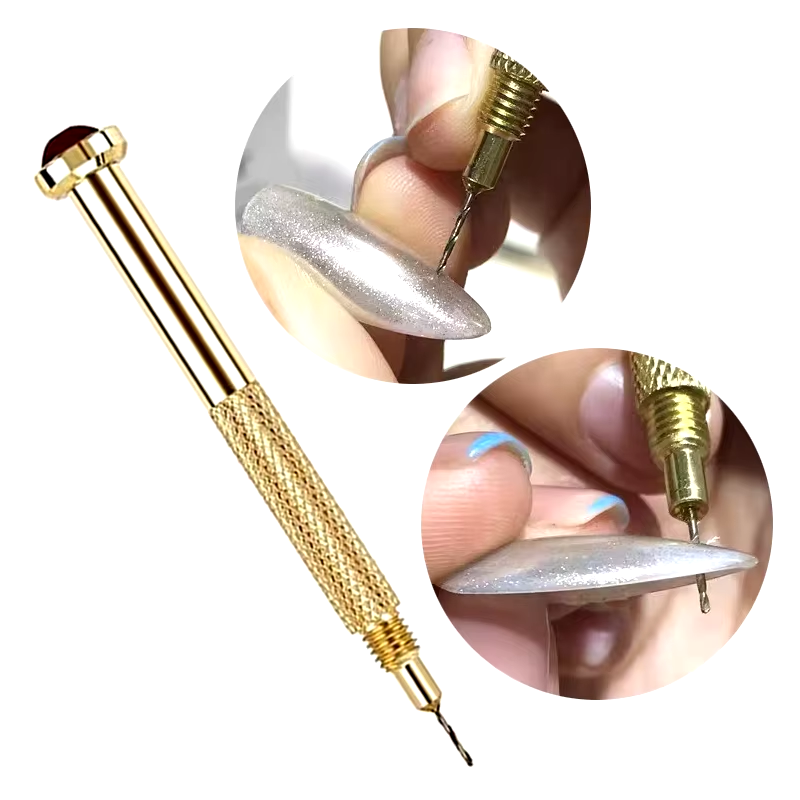 Outil Perceuse pour Piercing d'Ongle - Acier Inoxydable Doré | Nail Art