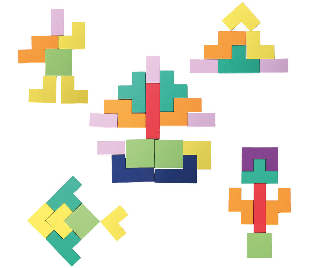Puzzle Tétris en Bois Multicolore - 40 pièces, 8 couleurs